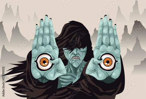 tenome japanese folklore myth of man with eyes in hands
