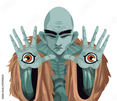 tenome japanese folklore myth of man with eyes in hands