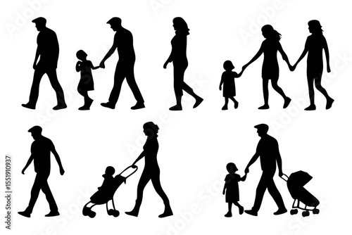 Family Silhouette Collection: A compilation of silhouettes depicting various family arrangements, each scene hinting at a shared journey.