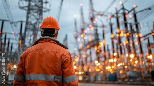 Electrical Engineer an electrical utility worker in front of a power g