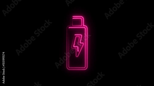 Neon pink power bank battery icon against a black background illustrating energy