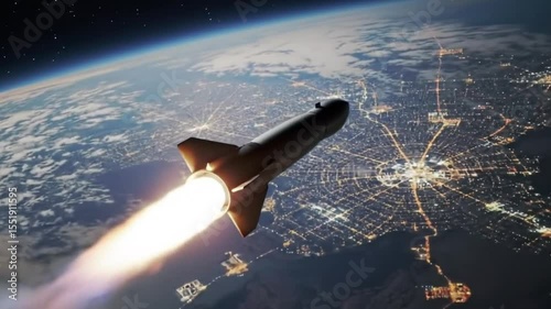 Hypersonic Missile Soaring Above Earth at Night