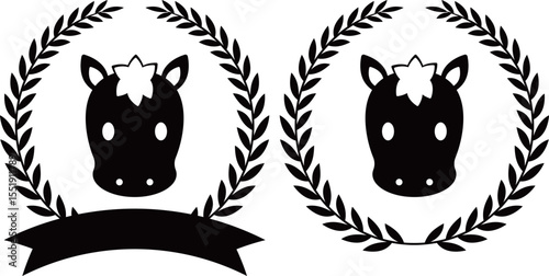 ウマと月桂冠のエンブレム　モノトーン