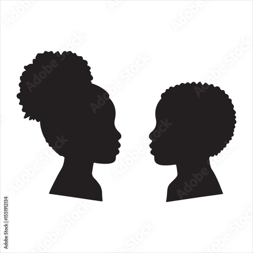 set of African girl and boy silhouette vector icon
