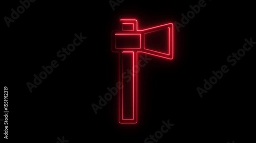Animated neon axe silhouette glowing in red against a black background perfect for graphics