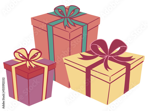 “Colorful Gift Box Set with Ribbons and Bows – 3D Vector Illustration for Holidays, Birthdays, and Celebrations”