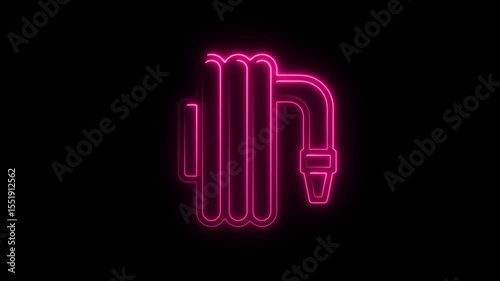 Animated neon fire hose icon glowing against a black background