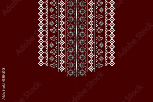 Neck geometric abstract Aztec oriental embroidery traditional border pattern. Native geometry neck decorative design for fashion, texture, element, neckline, textile, fabric, clothing, printing