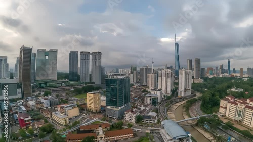 Kuala Lumpur Malaysia time lapse day to night high angle view city skyline at city center