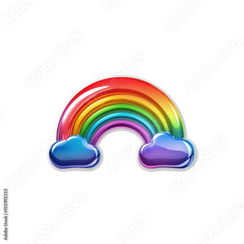 Shiny Rainbow with Clouds - Colorful, Glossy 3D Render