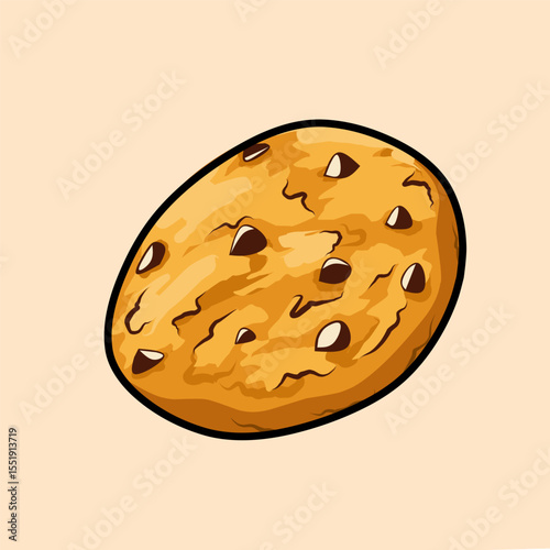 Chocolate chip cookie illustration in cartoon style, ideal for snack visuals and food-related designs