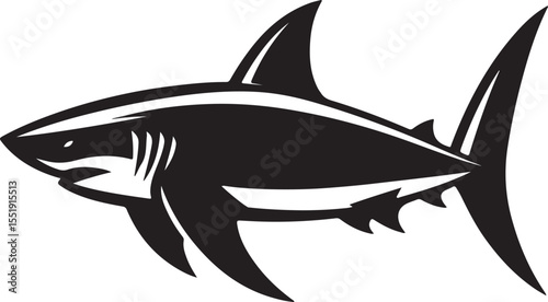 Shark Fish Black Silhouette Vector, Ocean Predator Clipart & Marine Wildlife Design