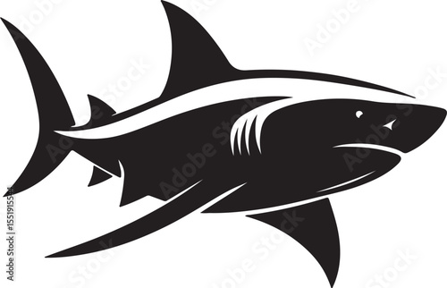 Shark Fish Black Silhouette Vector, Ocean Predator Clipart & Marine Wildlife Design