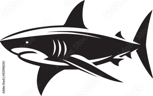Shark Fish Black Silhouette Vector, Ocean Predator Clipart & Marine Wildlife Design