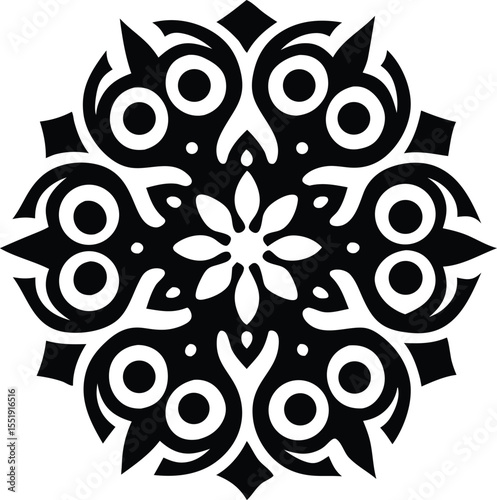 intricate floral mandala ornament, black decorative round vector pattern

