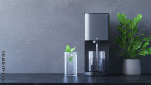 Modern water dispenser pouring water into glass