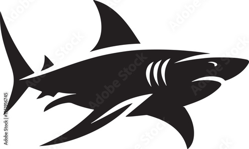 Shark Fish Black Silhouette Vector, Ocean Predator Clipart & Marine Wildlife Design