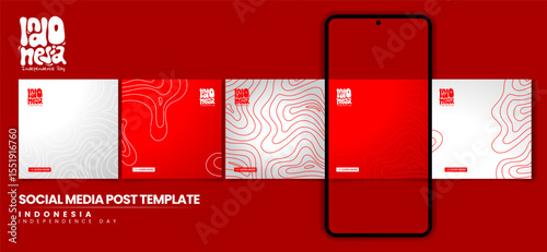 Set carousel post design with waving lines background for national day campaign