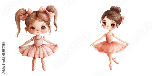 cute kid ballerina watercolor vector illustration