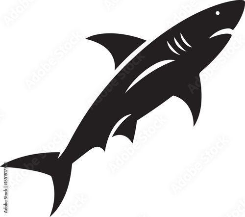 Shark Fish Black Silhouette Vector, Ocean Predator Clipart & Marine Wildlife Design