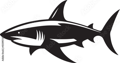 Shark Fish Black Silhouette Vector, Ocean Predator Clipart & Marine Wildlife Design
