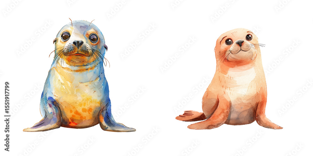 Fototapeta premium cute seal watercolor vector illustration