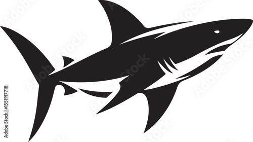 Shark Fish Black Silhouette Vector, Ocean Predator Clipart & Marine Wildlife Design