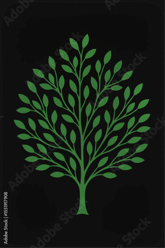 Green tree silhouette with abstract leaves and a vibrant green background, embodying nature's growth and ecological harmony
