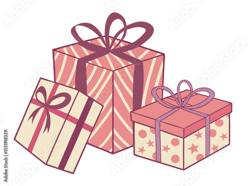 “Colorful Gift Box Set with Ribbons and Bows – 3D Vector Illustration for Holidays, Birthdays, and Celebrations”