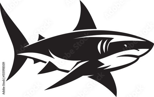 Shark Fish Black Silhouette Vector, Ocean Predator Clipart & Marine Wildlife Design