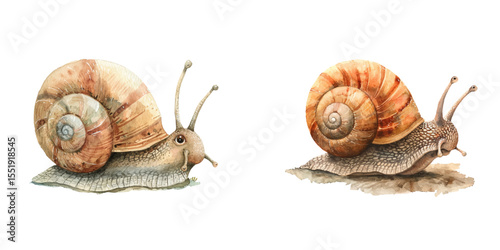 cute snail watercolor vector illustration