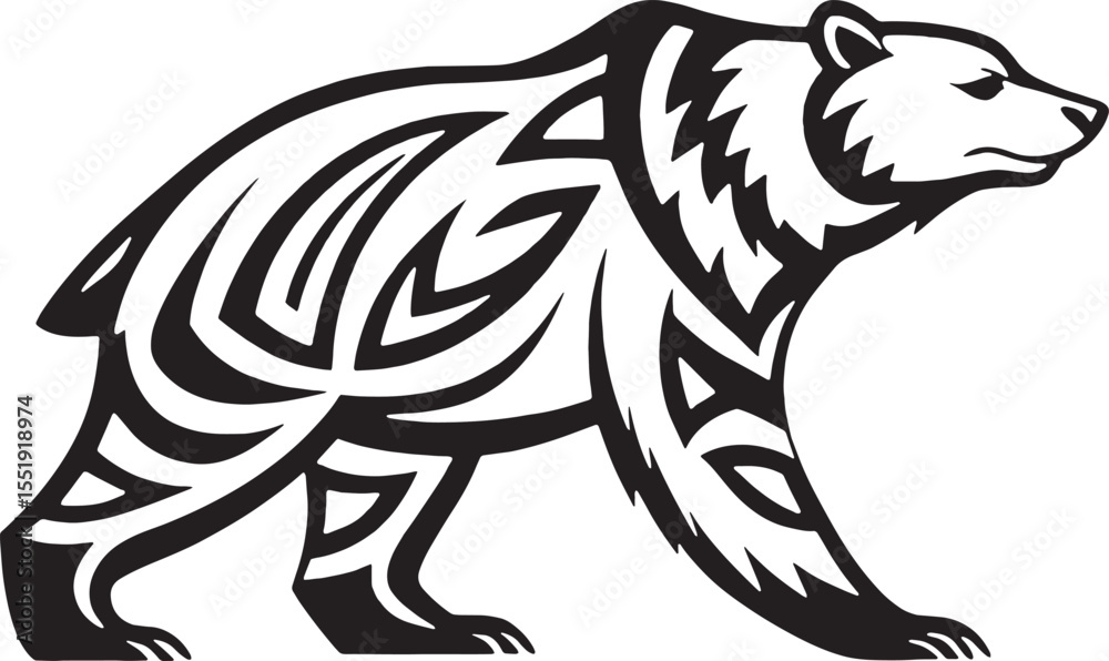 custom made wallpaper toronto digitalTribal bear silhouette in side profile with geometric patterns, ideal for tattoo designs or wildlife branding.