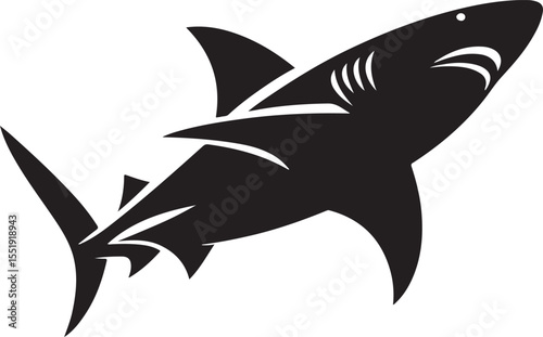 Shark Fish Black Silhouette Vector, Ocean Predator Clipart & Marine Wildlife Design