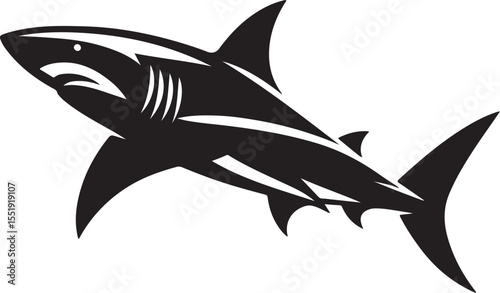 Shark Fish Black Silhouette Vector, Ocean Predator Clipart & Marine Wildlife Design