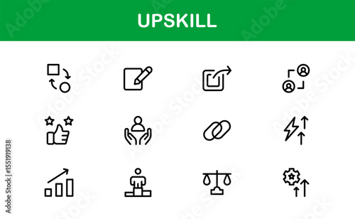 Upskill Line Icon Set – Modern, Minimal Outline Icons for Learning, Growth, Skill Development, Career Training, Coaching, Online Courses and Knowledge