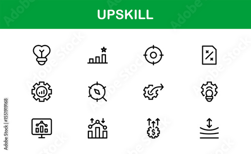 Upskill Line Icon Set – Modern, Minimal Outline Icons for Learning, Growth, Skill Development, Career Training, Coaching, Online Courses and Knowledge