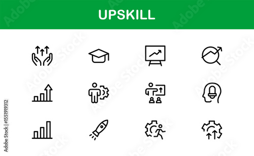 Upskill Line Icon Set – Modern, Minimal Outline Icons for Learning, Growth, Skill Development, Career Training, Coaching, Online Courses and Knowledge