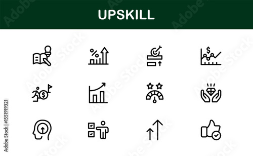 Upskill Line Icon Set – Modern, Minimal Outline Icons for Learning, Growth, Skill Development, Career Training, Coaching, Online Courses and Knowledge