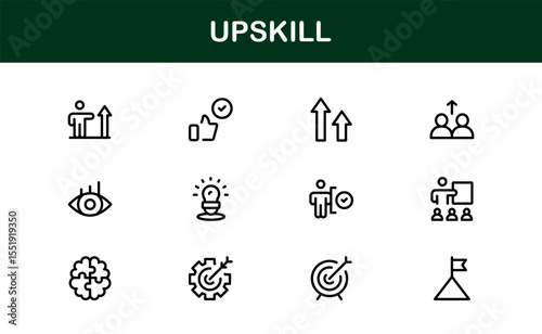 Upskill Line Icon Set – Modern, Minimal Outline Icons for Learning, Growth, Skill Development, Career Training, Coaching, Online Courses and Knowledge