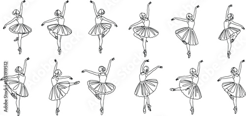 Line Art Collection of Ballerinas in Various Poses Dancing Gracefully with Elegance