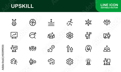 Upskill Line Icon Set – Modern, Minimal Outline Icons for Learning, Growth, Skill Development, Career Training, Coaching, Online Courses and Knowledge