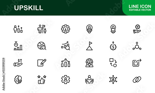 Upskill Line Icon Set – Modern, Minimal Outline Icons for Learning, Growth, Skill Development, Career Training, Coaching, Online Courses and Knowledge