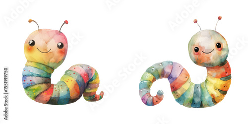 cute worm watercolor vector illustration