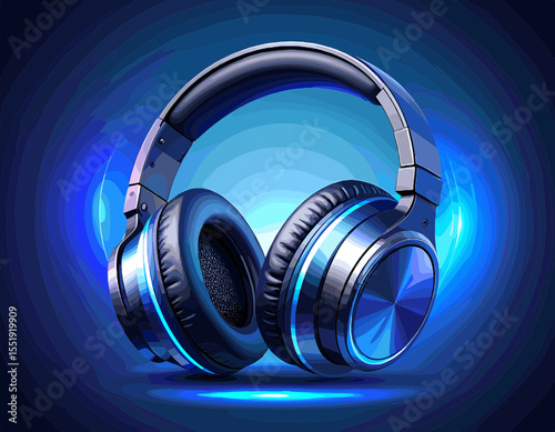 Pixelated Blue Headphones with Metallic Accents on a Dark Background Artificially Generated by AI