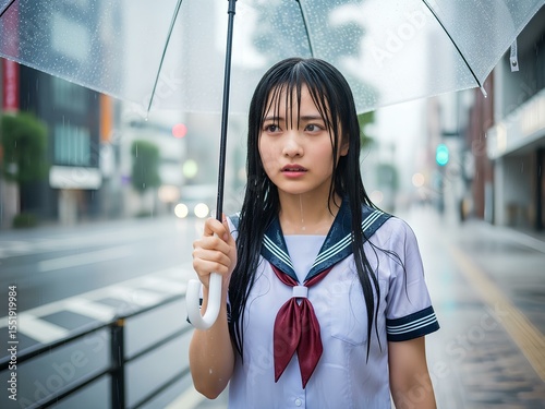 急なゲリラ豪雨でずぶ濡れの女子高生アイドル