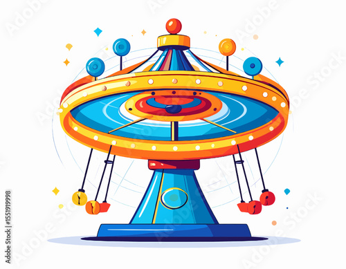 Pixelated Carousel Merry Go Round in Bright Colors on White Background for Amusement Park Adventure