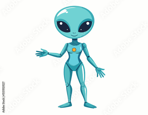 Pixelated Gray Alien Character with Large Eyes in Cartoon Illustration Style for Video Game Design on White Background