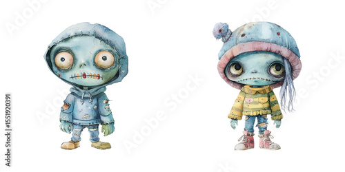 cute zombie watercolor vector illustration