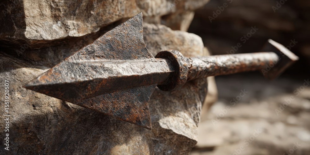 Obraz premium Ancient Stone Pike and Arrow Isolated on White Background