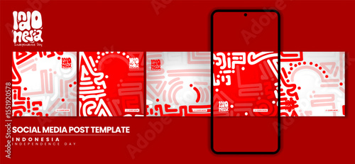 Set of carousel post design in red white maze background design for indonesia independence day
